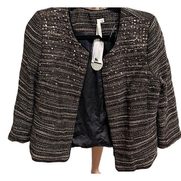 NWT blazer jacket womens Black Tweed embellished Bellatrix size medium - Picture 1 of 6